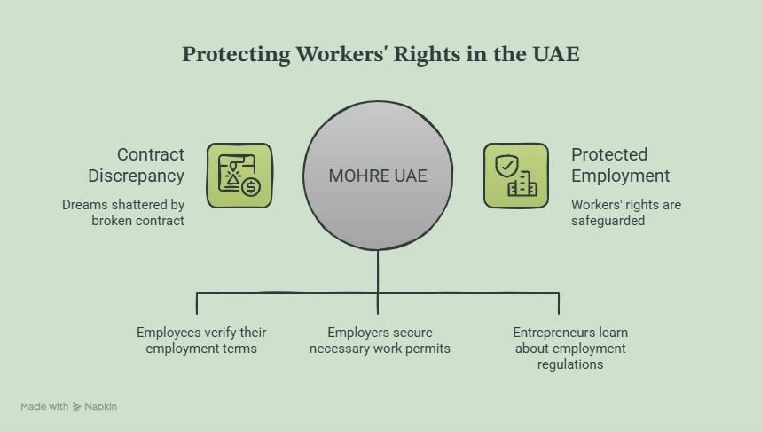 Protecting Workers Rights in the UAE - MOHRE UAE infographic
